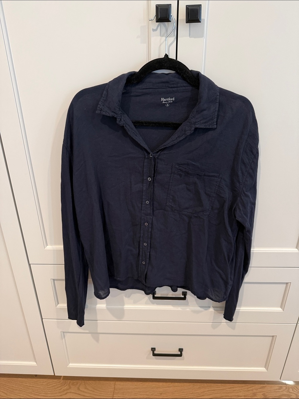 Hartford Navy Lightweight Button-Front Casual Shirt